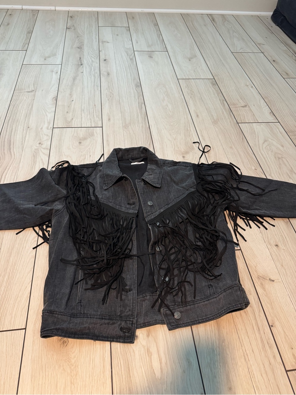 Re/Done Black Fringe Denim Jacket - Women's